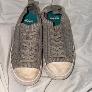 UNISEX, Native Gray Knit Slip-On Sneakers with Teal Insoles size 13
